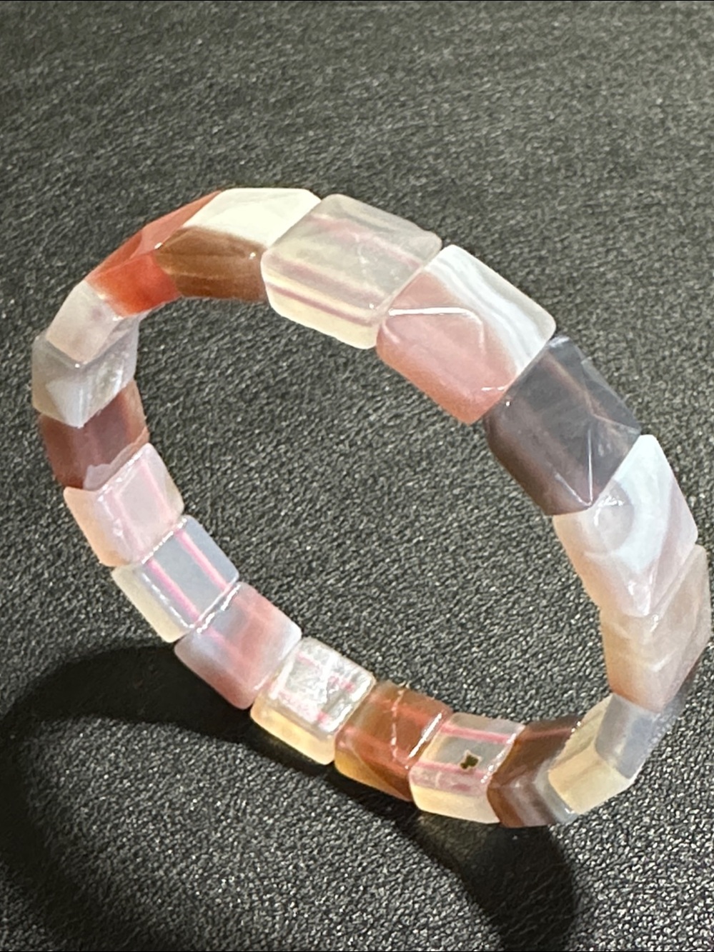 Faceted Square Polished Agate Stone Soft Bangle Bracelet